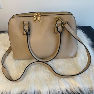 Tan Satchel with Gold Hardware and Adjustable Strap